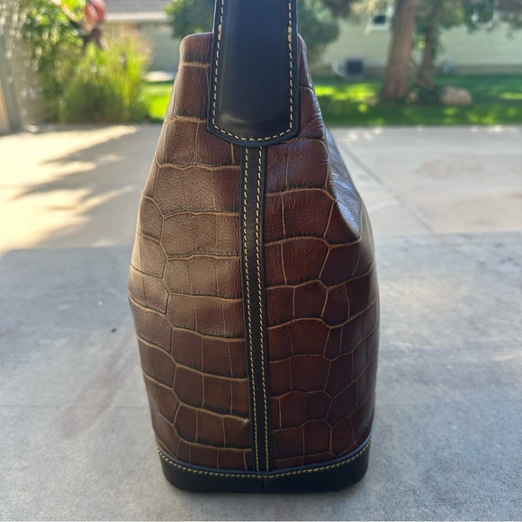 Dooney & Bourke Sac Bag Cognac Croc Embossed Leather Logo Lock Purse Pouch & Key - Picture 5 of 16